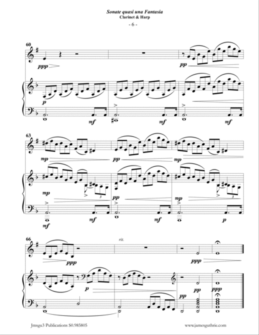Beethoven: Adagio from the Moonlight Sonata for Clarinet & Harp Clarinet scores gallery preview page 6
