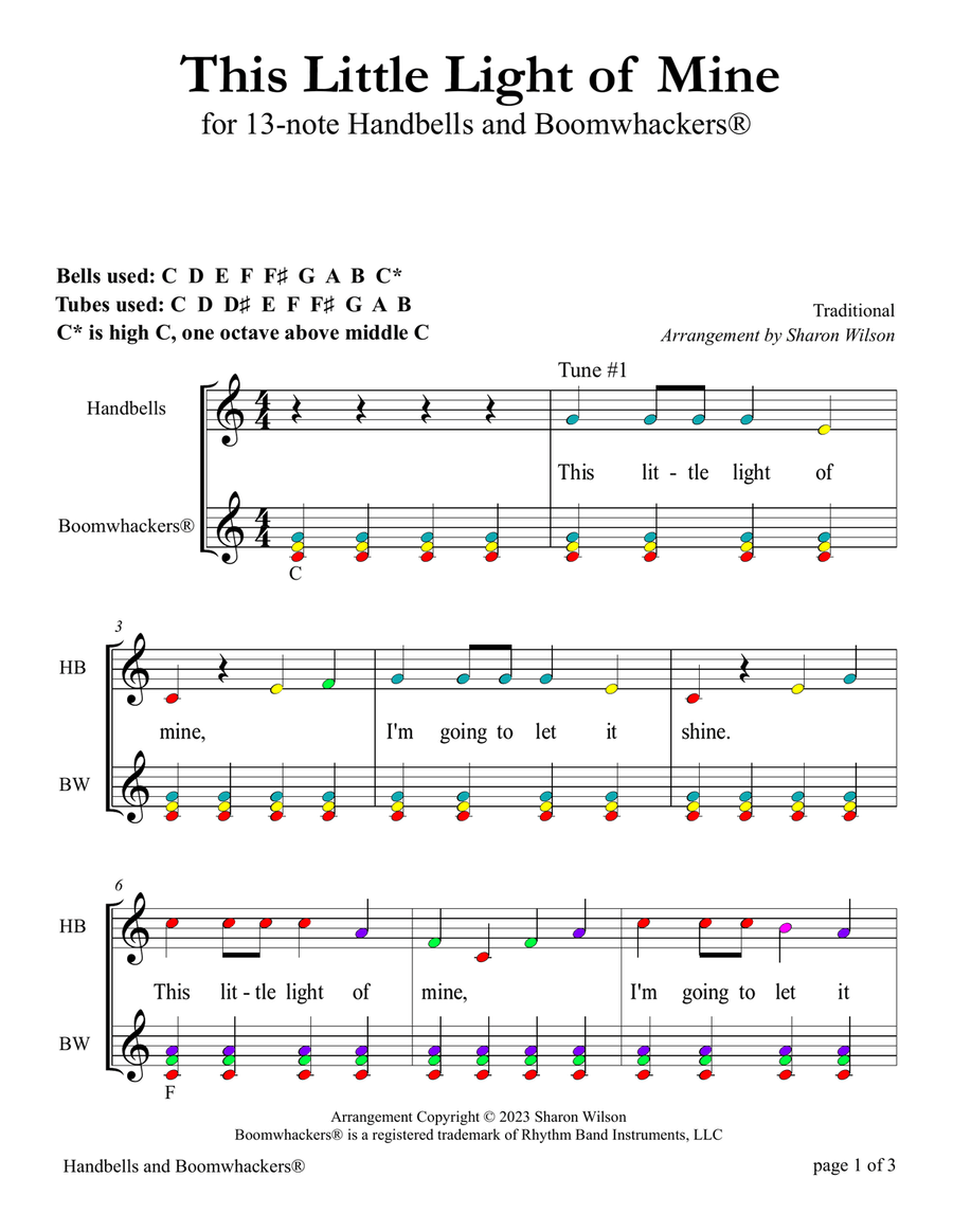 This Little Light of Mine for 13-note Bells and Boomwhackers® (with Color Coded Notes) Small Ensemble scores gallery preview page 6