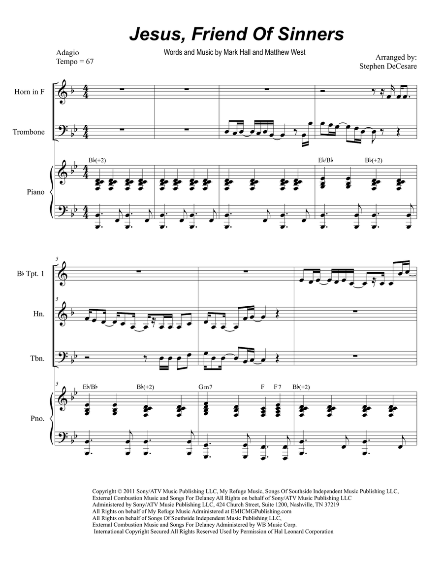 Jesus, Friend Of Sinners Brass Quartet scores gallery preview page 1