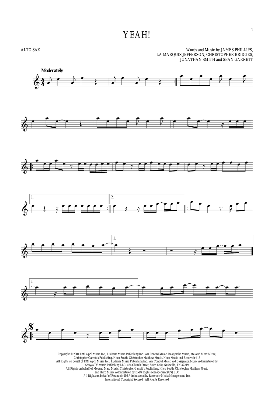 Yeah! Alto Saxophone scores gallery preview page 1