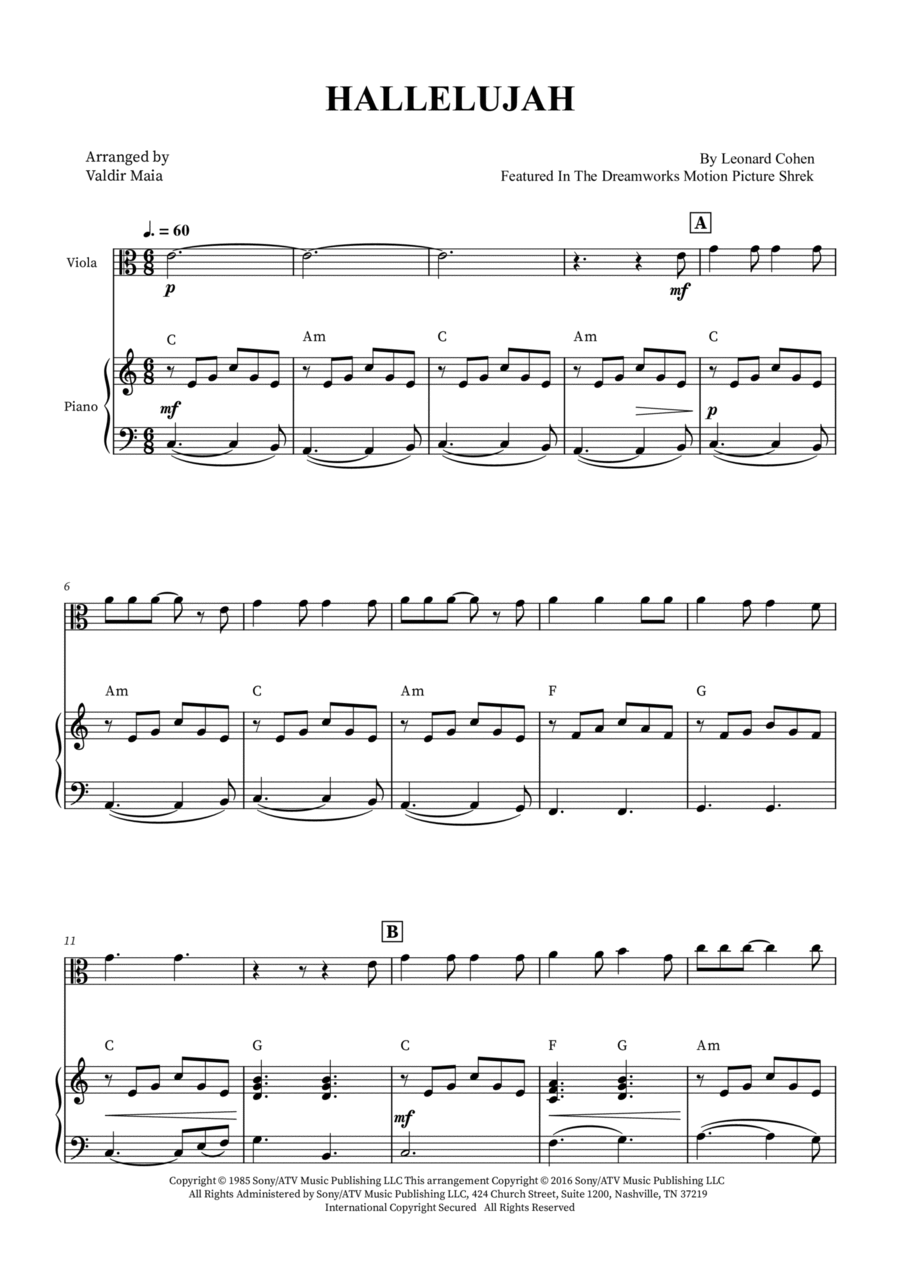 Hallelujah Hallelujah Viola scores gallery preview page 1