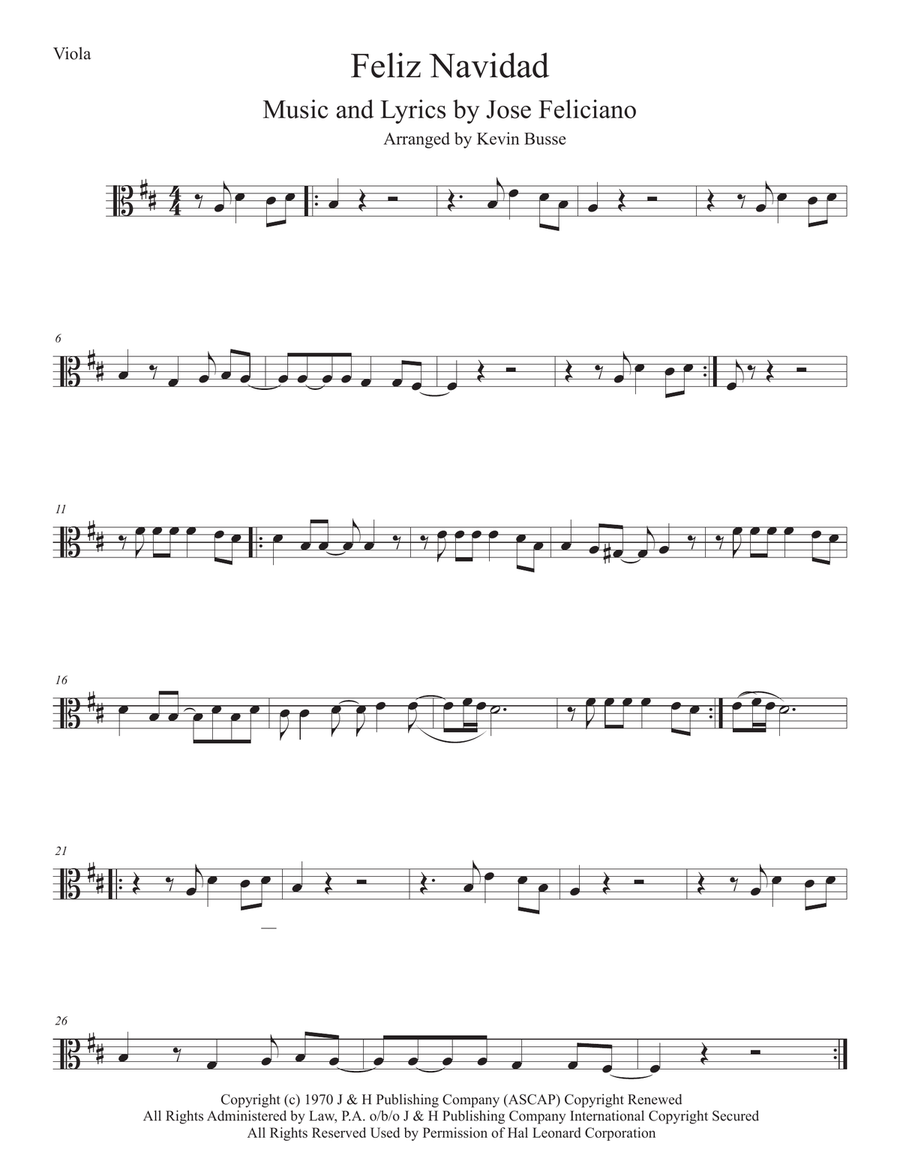 Feliz Navidad Viola Solo scores gallery preview page 1