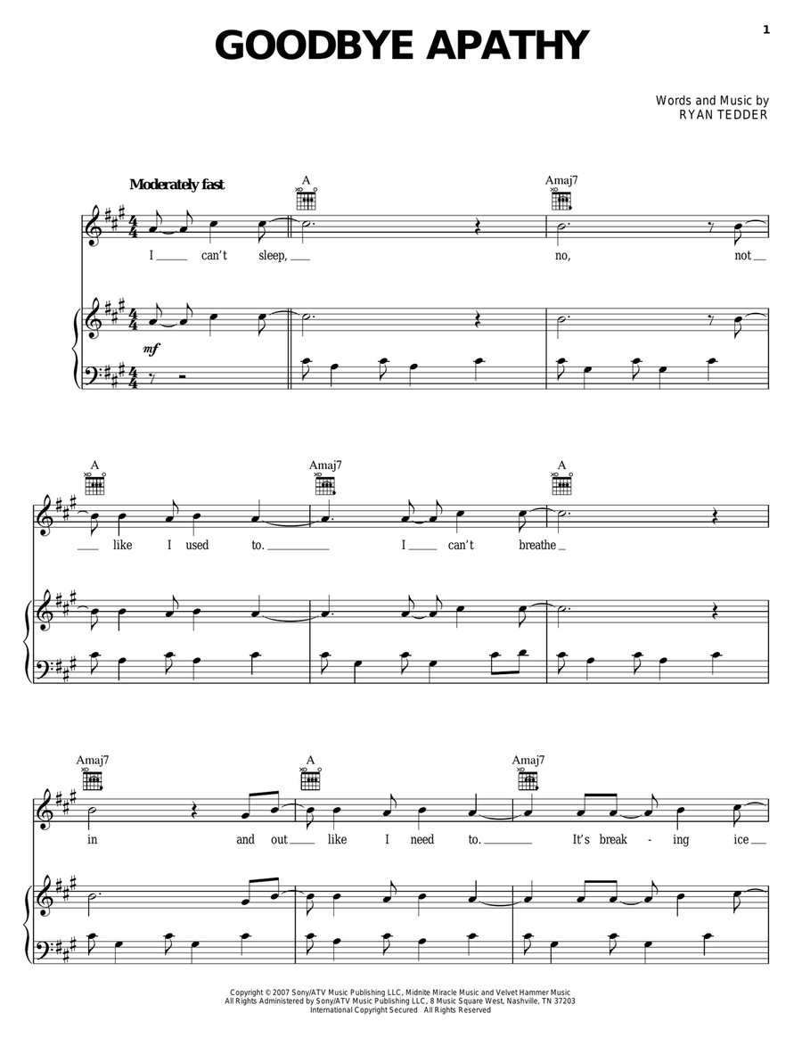 Goodbye Apathy Goodbye Apathy Piano, Vocal, Guitar scores gallery preview page 1
