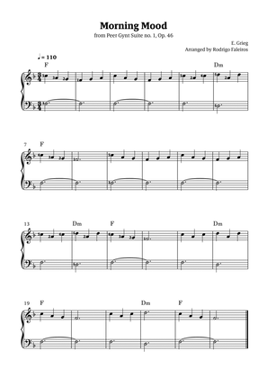 Morning Mood (easy piano - beginner level 1 - with fingerings and chords)