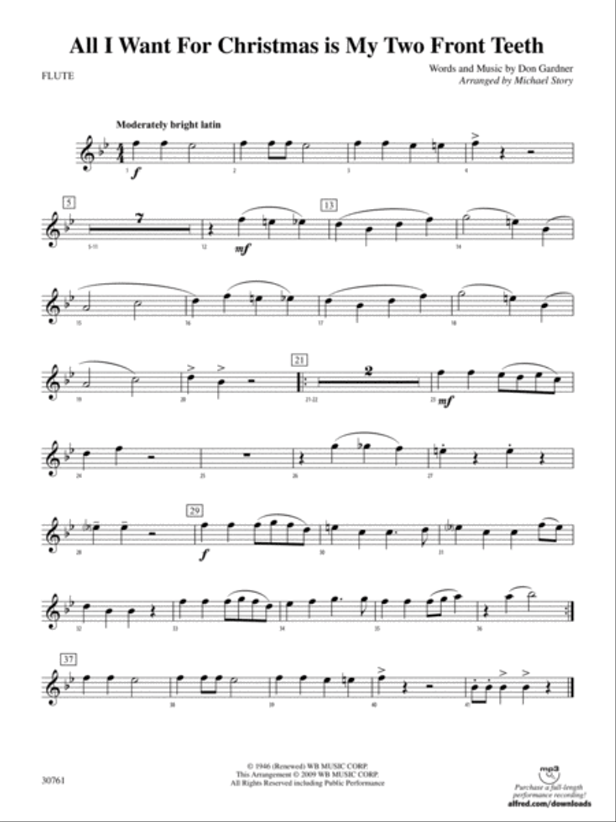 All I Want for Christmas Is My Two Front Teeth: Flute Concert Band scores gallery preview page 1