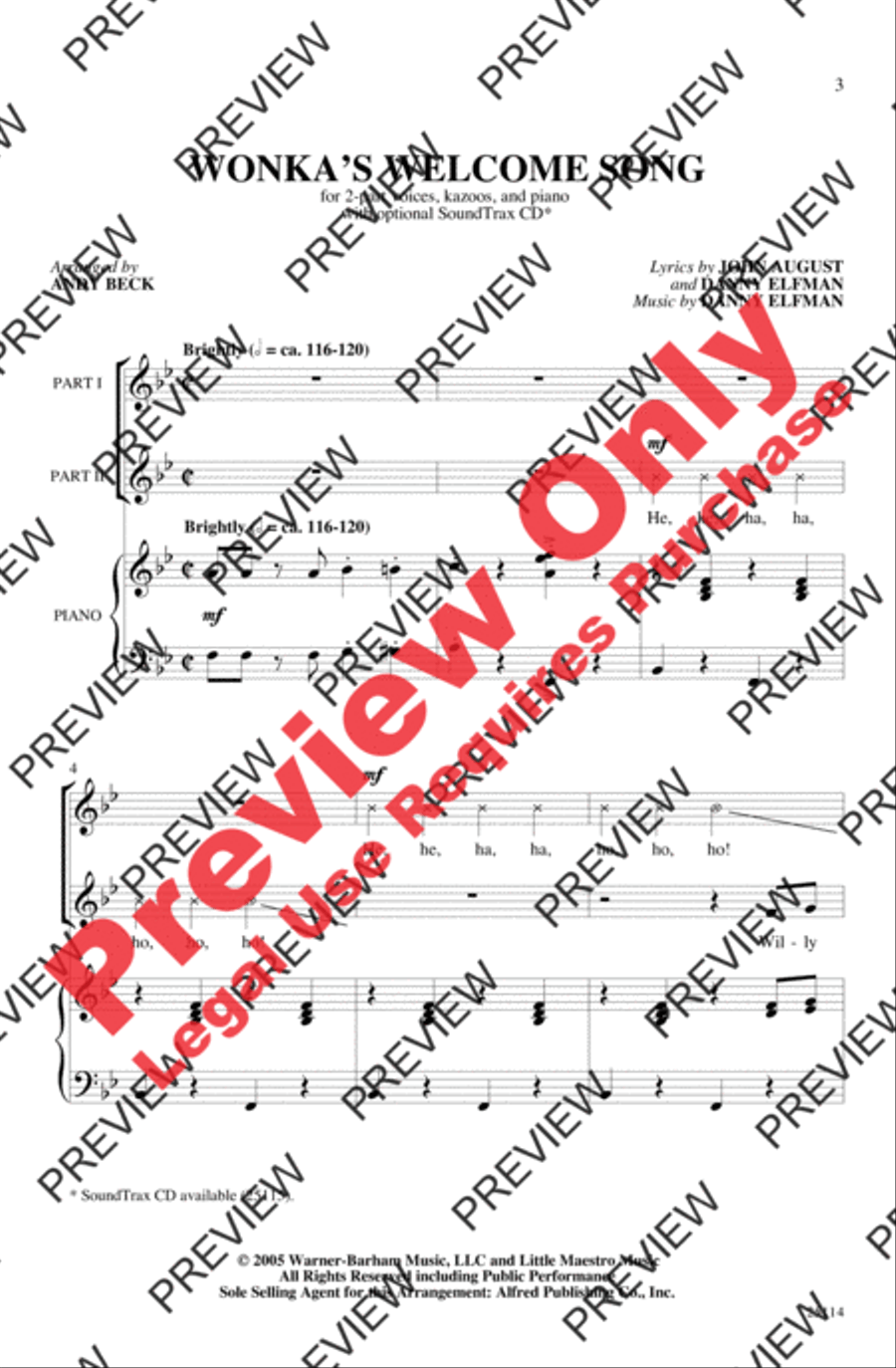 Wonka's Welcome Song Wonka's Welcome Song 2-Part scores gallery preview page 2