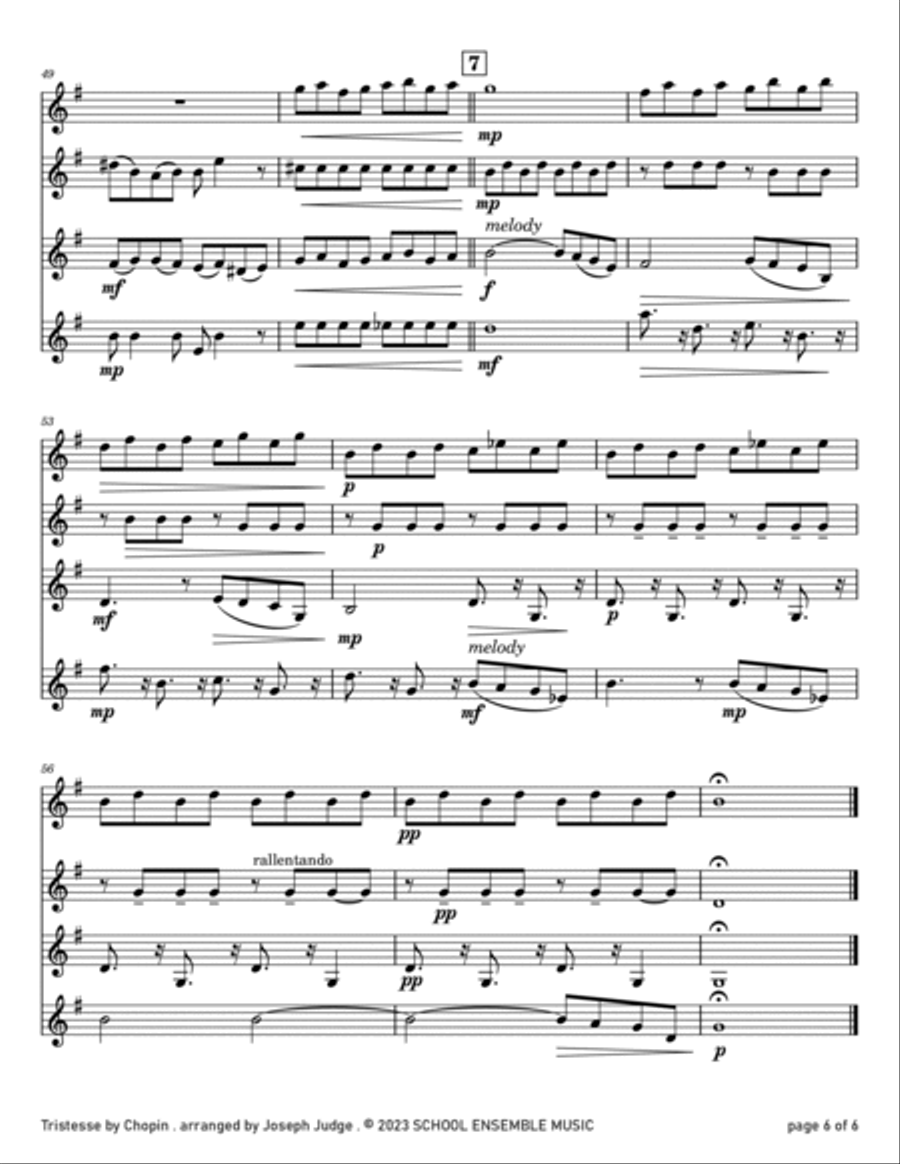 Tristesse by Chopin for Clarinet Quartet in Schools Clarinet Quartet scores gallery preview page 6