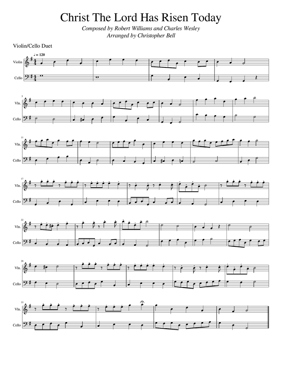 Christ The Lord Is Risen Today - Violin/Cello Duet image number null