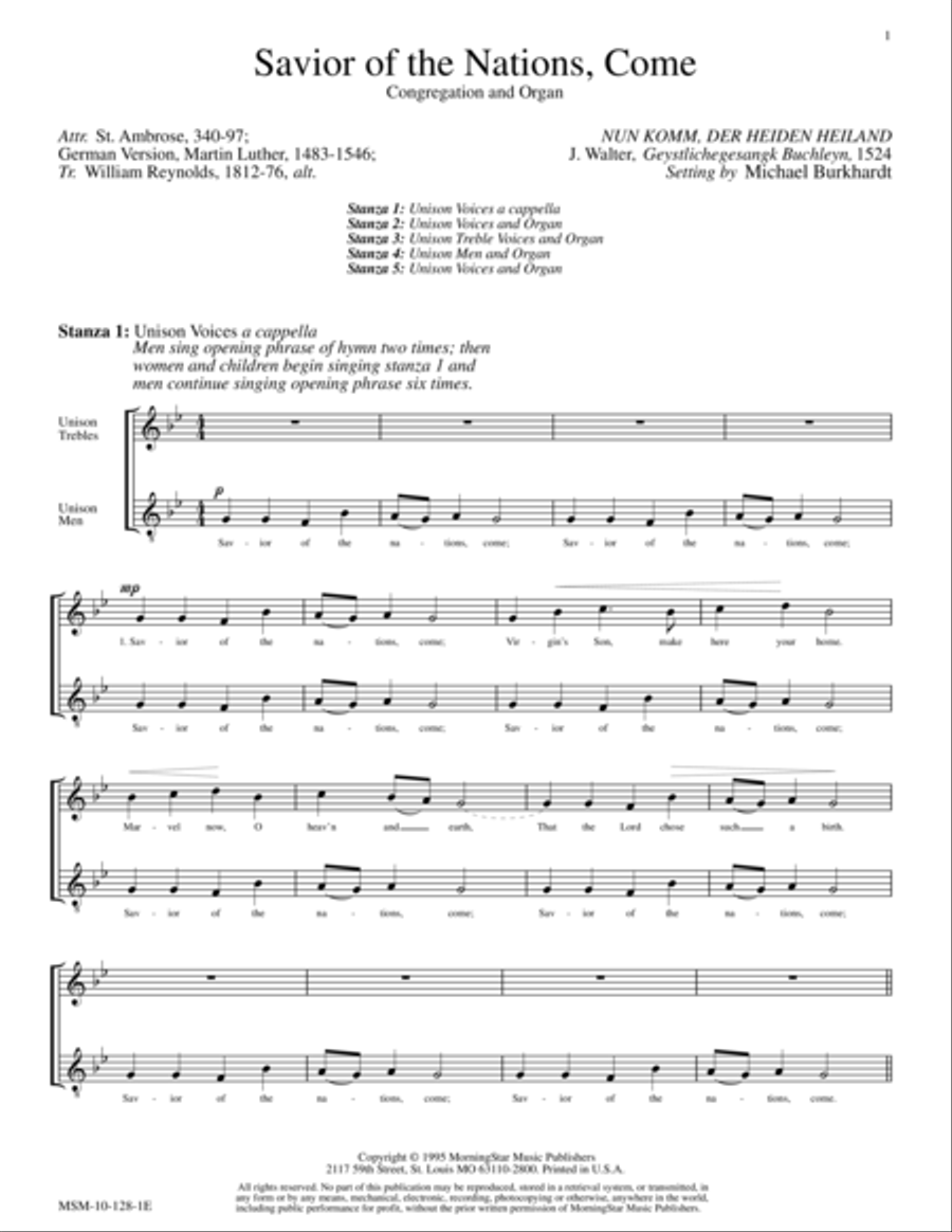 Savior of the Nations, Come (Num komm, der Heiden Heiland) Choir scores gallery preview page 1