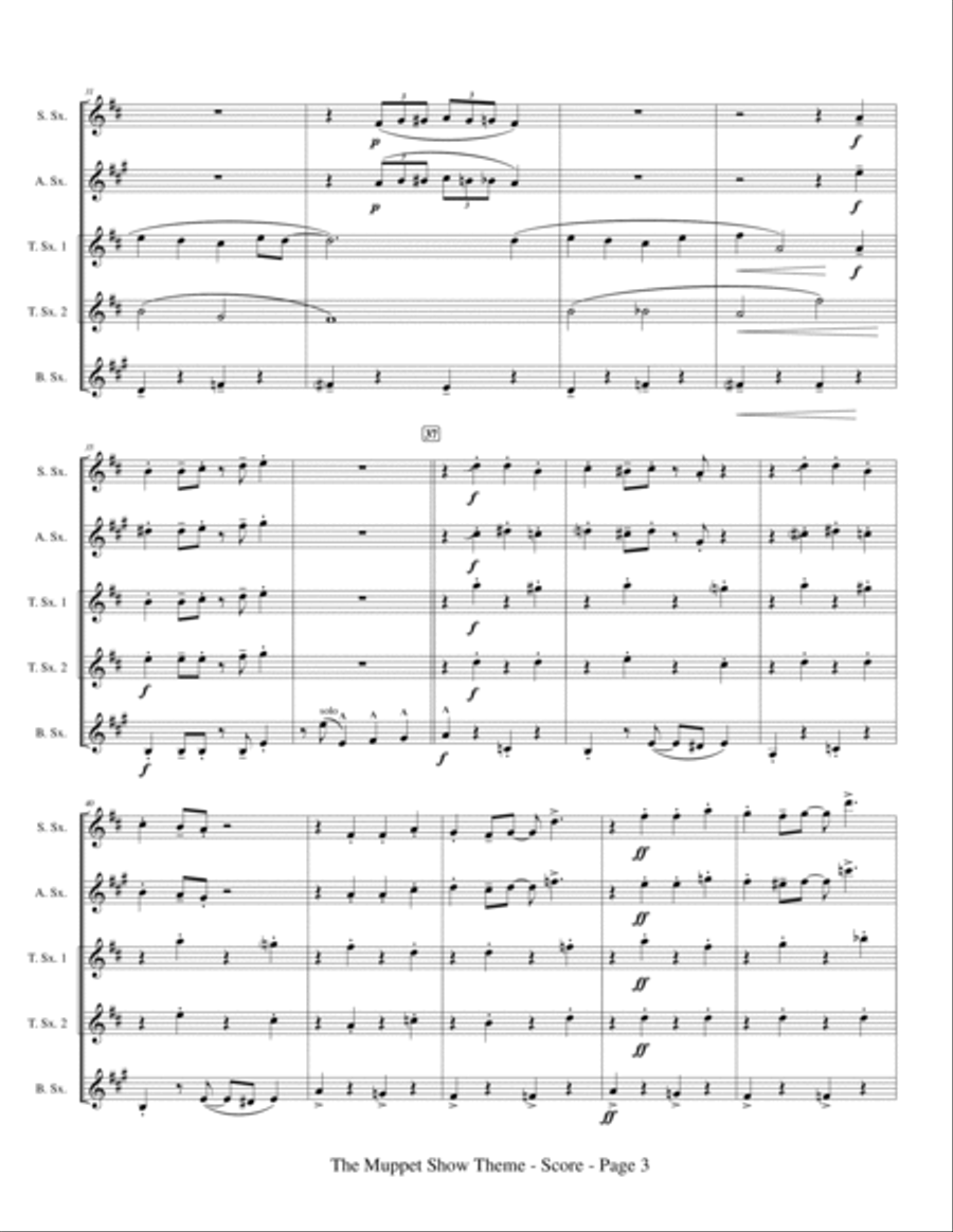 The Muppet Show Theme Saxophone Quintet scores gallery preview page 5