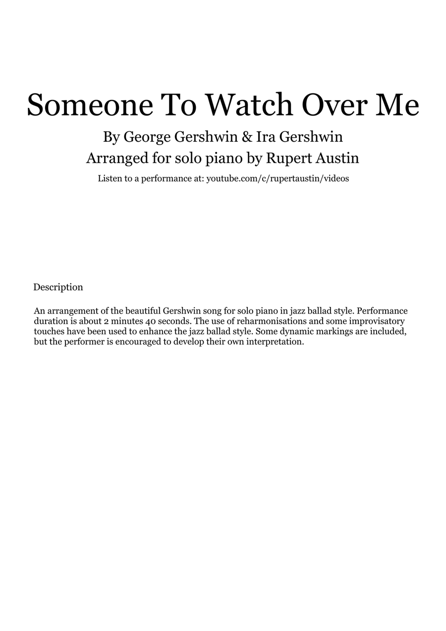 Someone To Watch Over Me Someone To Watch Over Me Piano Solo scores gallery preview page 1