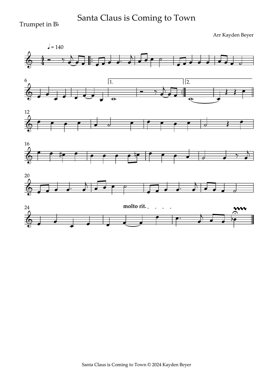 Santa Claus is coming to town Brass Duet scores gallery preview page 2