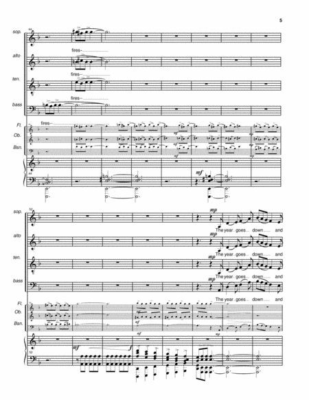Solstice - Piano Score for SATB, soprano and baritone solos, piano, flute, oboe, bassoon