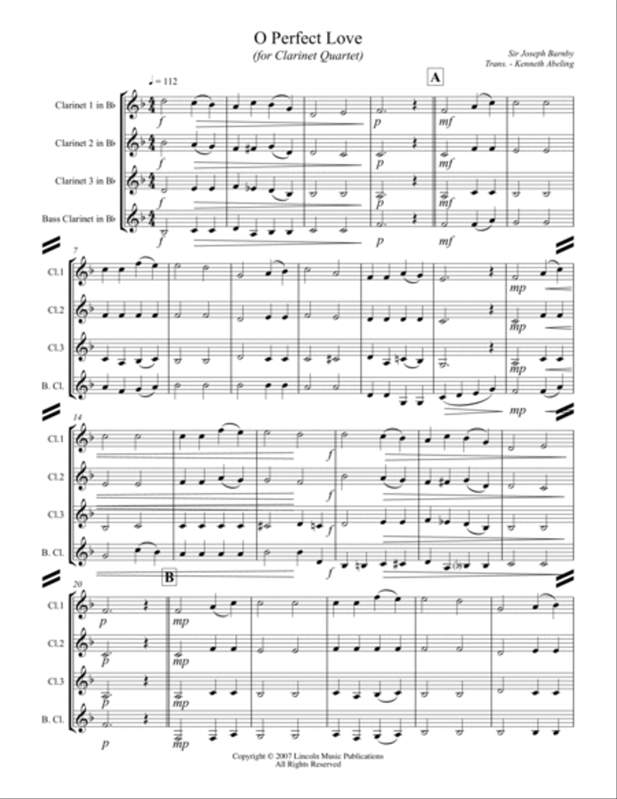 Barnby - O Perfect Love (for Clarinet Quartet) Clarinet Quartet scores gallery preview page 2