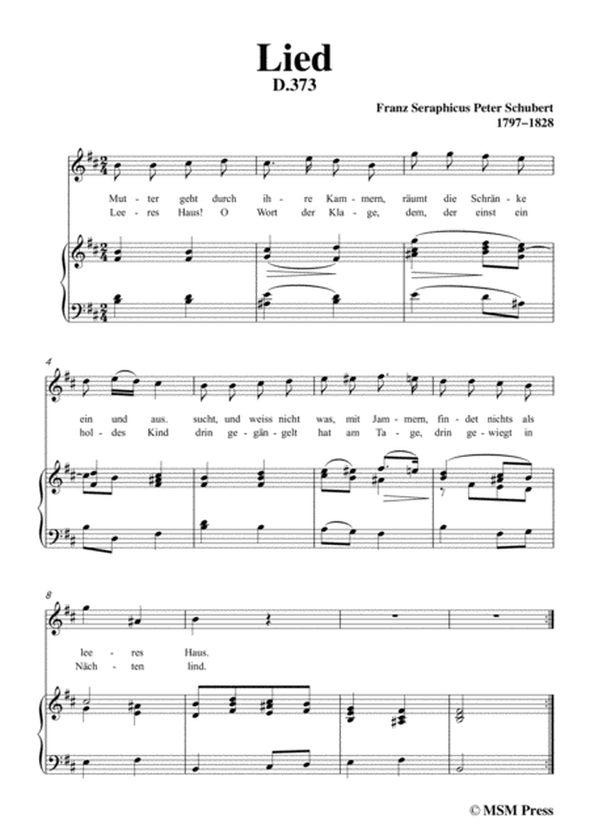 Schubert-Lied(Mutter geht durch ihre Kammern),D.373,in b minor,for Voice&Piano image number null