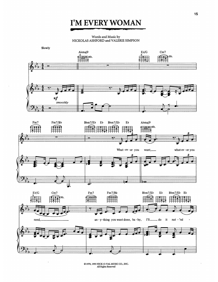 I'm Every Woman (from The Bodyguard) Piano, Vocal, Guitar scores gallery preview page 1