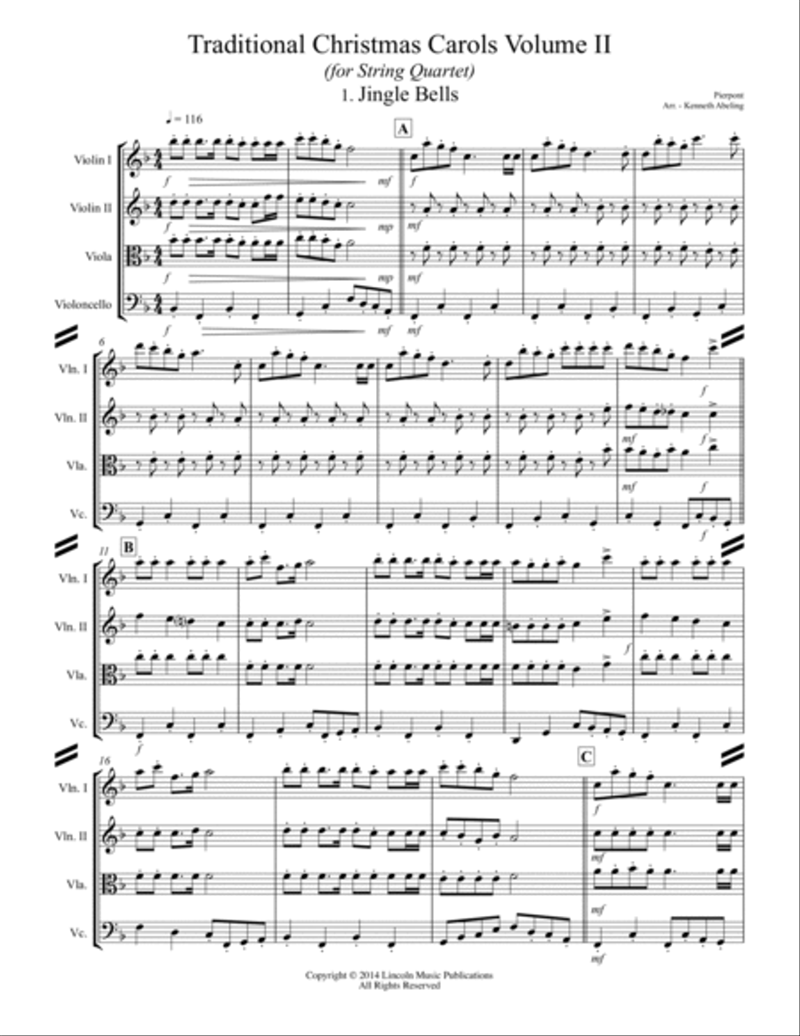20 Traditional Christmas Carols Volume II (for String Quartet) String Quartet scores gallery preview page 2