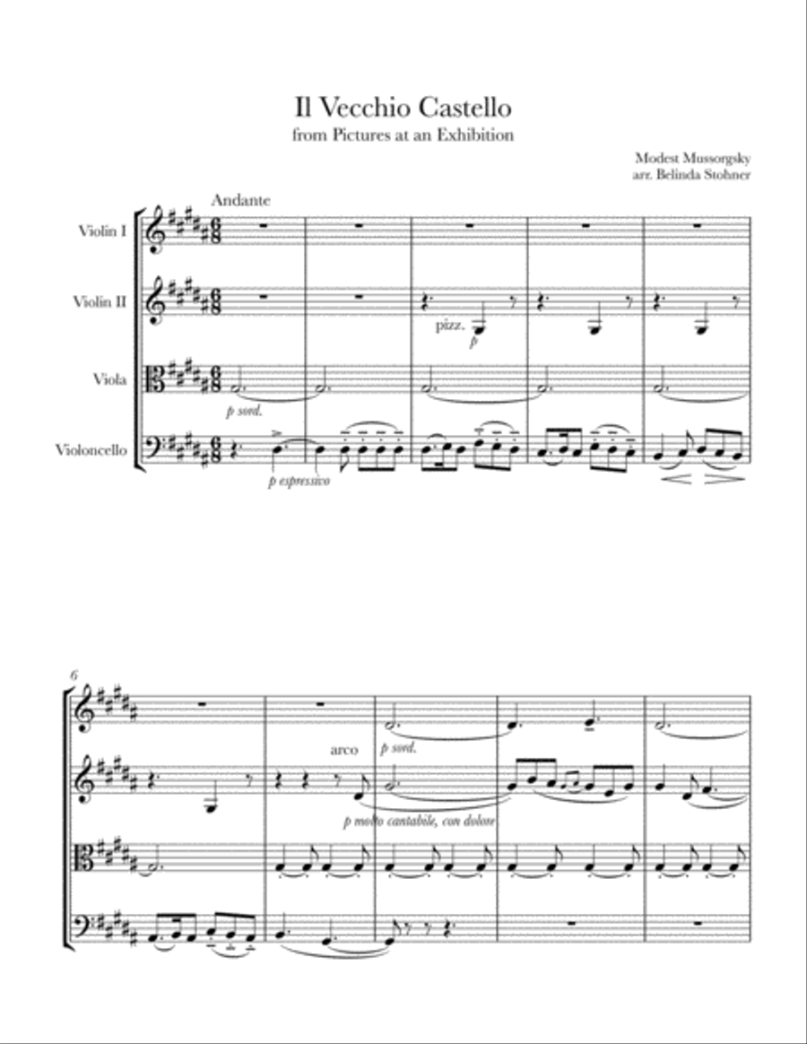 Il Vecchio Castello (The Old Castle) from Pictures at an Exhibition - String Quartet String Quartet scores gallery preview page 1