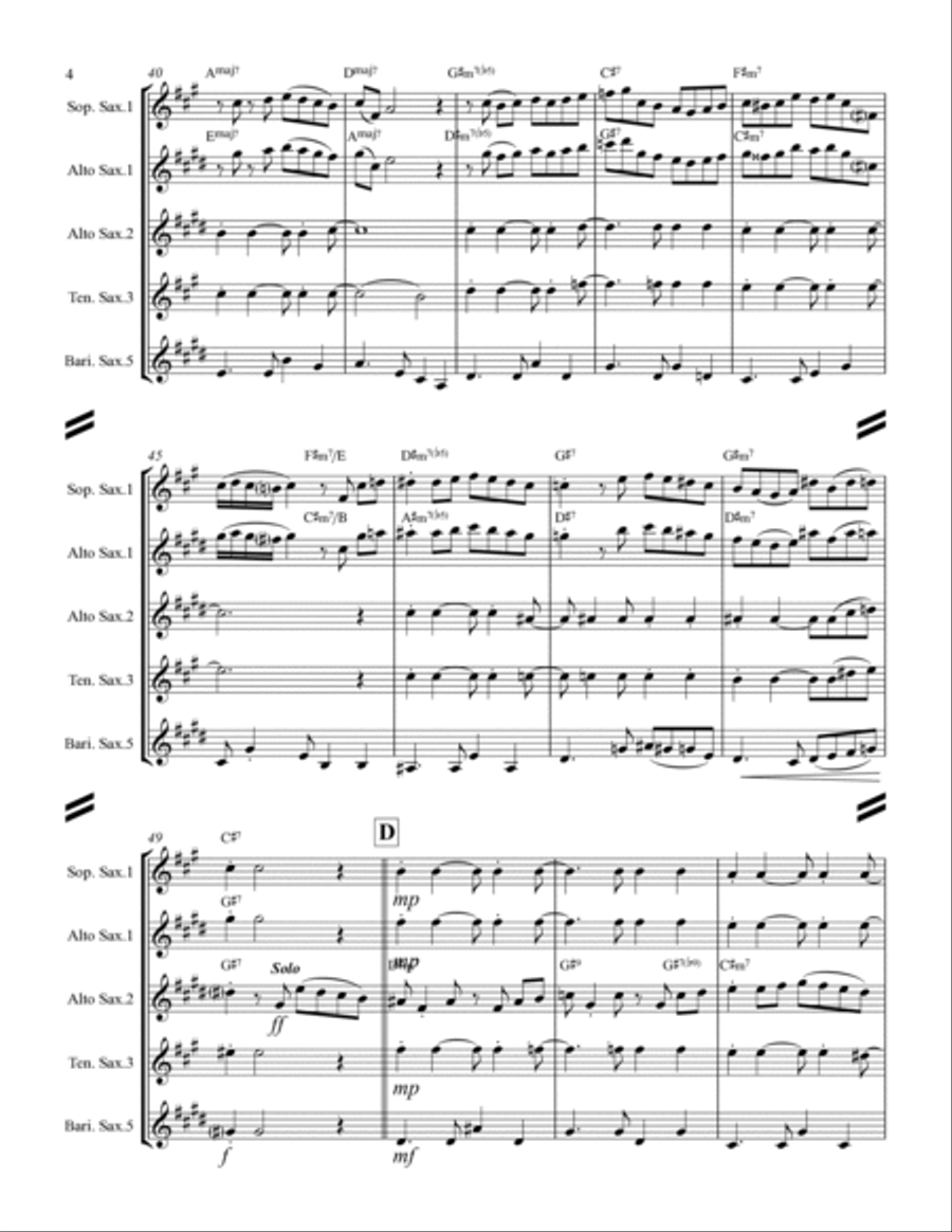 The Shadow Of Your Smile Saxophone Quartet scores gallery preview page 5