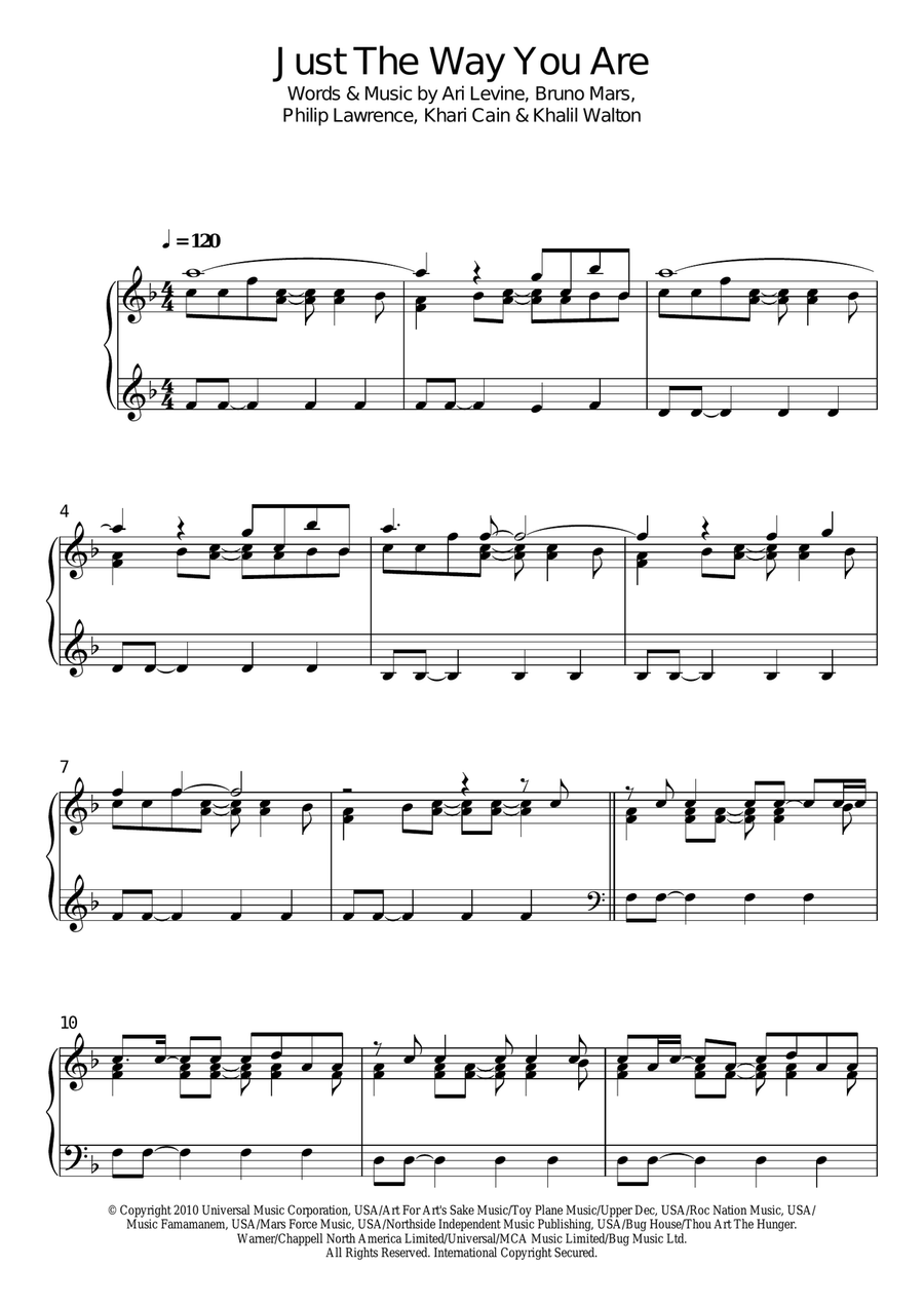 Just The Way You Are Piano Solo scores gallery preview page 1