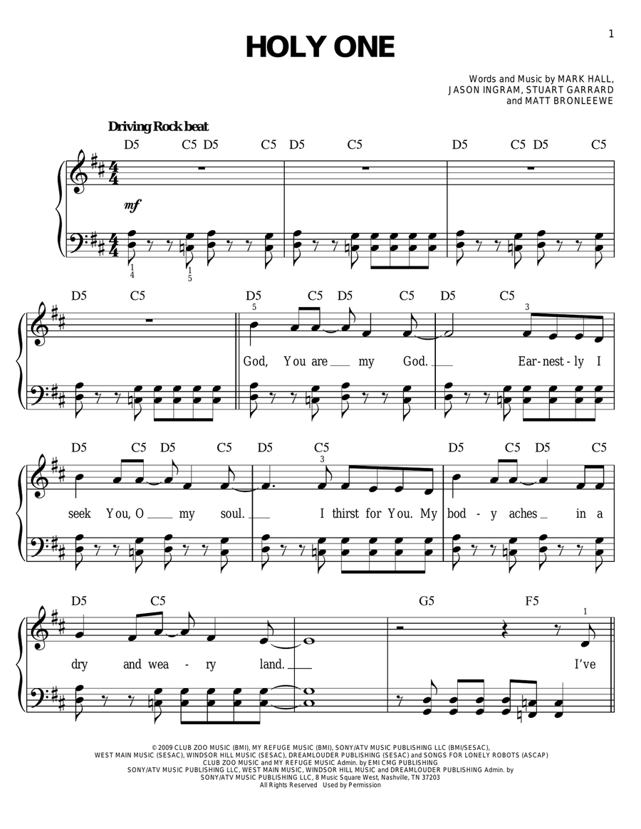 Holy One Holy One Easy Piano scores gallery preview page 1