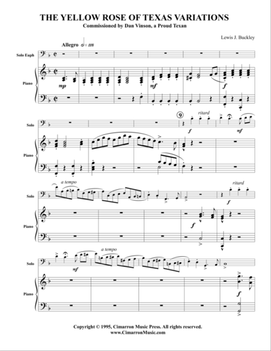 Yellow Rose of Texas and Variations Euphonium scores gallery preview page 1