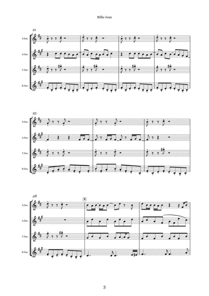 Billie Jean - Sax Quartet Score