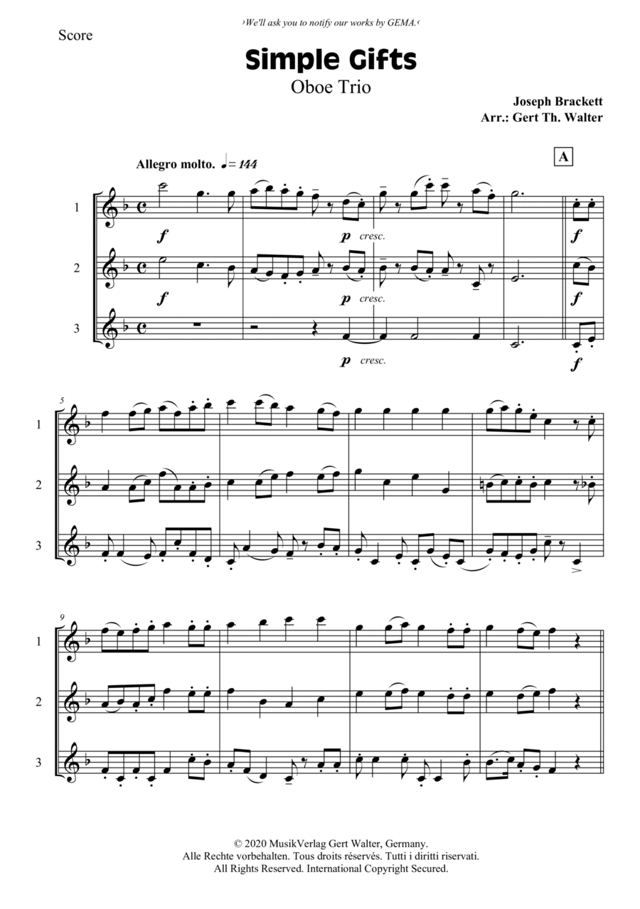 Simple Gifts Simple Gifts Woodwind Trio scores gallery preview page 1