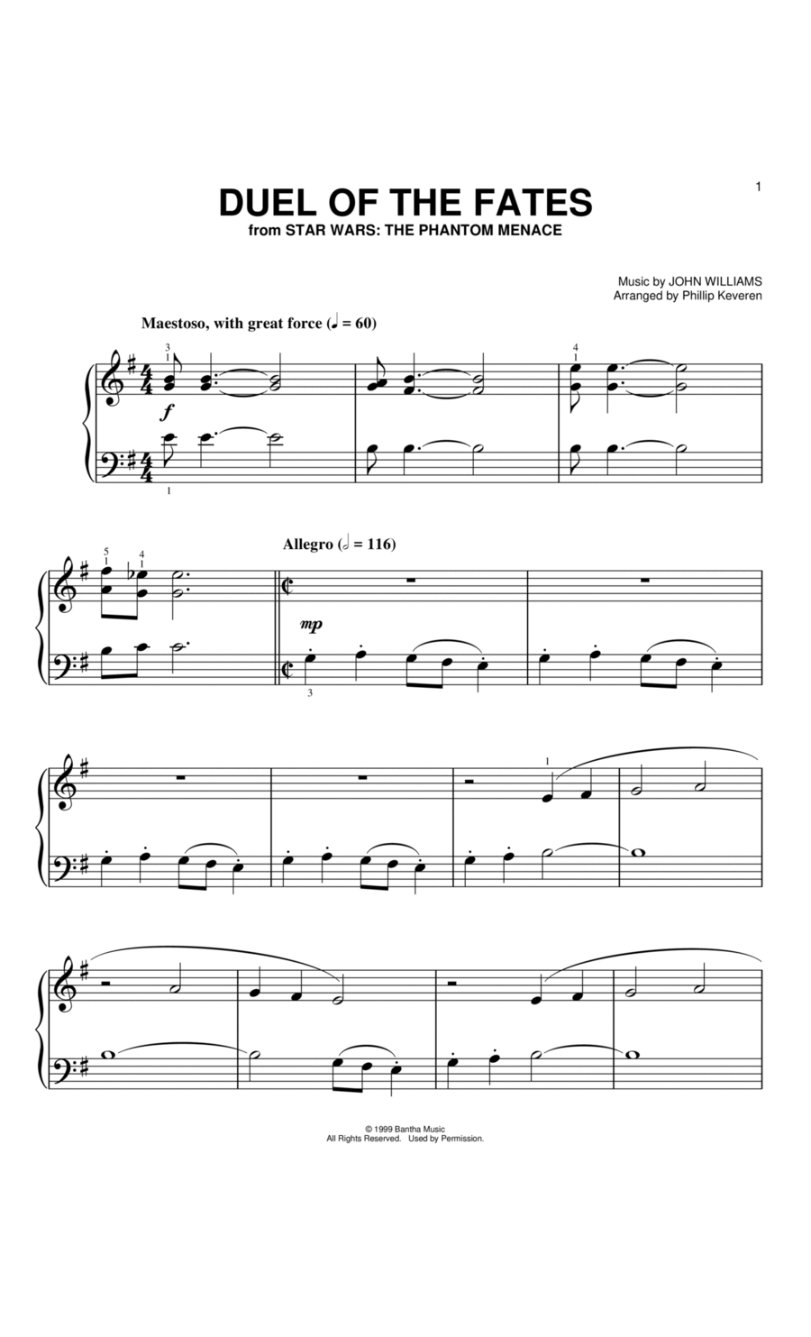 Duel Of The Fates (from Star Wars: The Phantom Menace) (arr. Phillip Keveren) Easy Piano scores gallery preview page 1