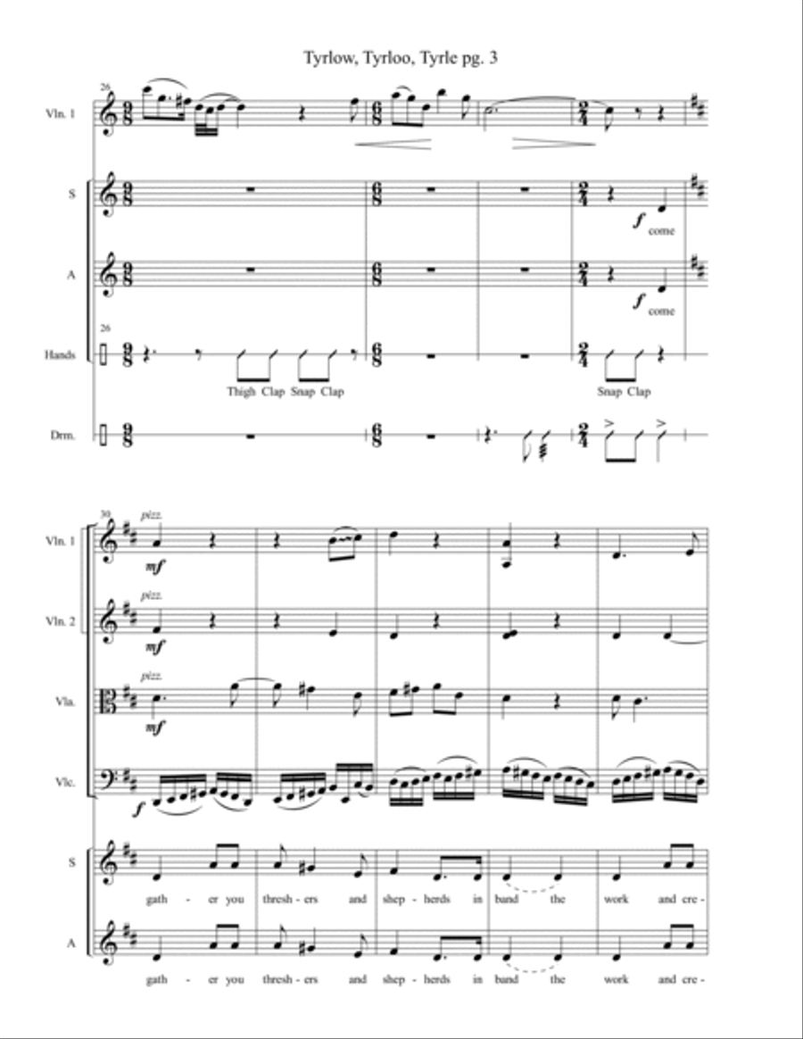 Tyrlow, Tyrloo, Tyrle : A Shepherd's Christmas Carol : SATB Choir, String Quartet and Hand Percussio 4-Part scores gallery preview page 3