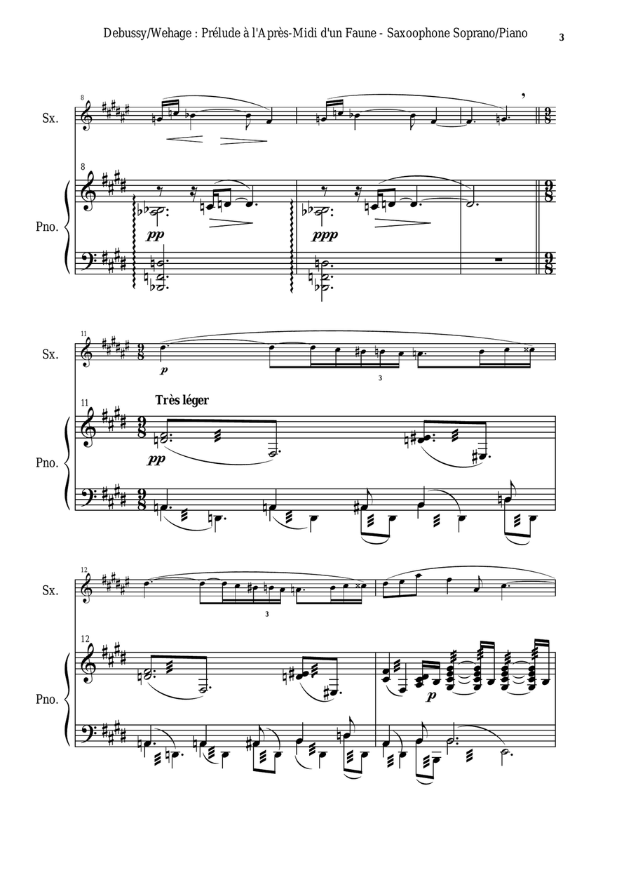 Claude Debussy: Prélude à L'Après-midi d'un Faune, arranged for Bb soprano saxophone and piano