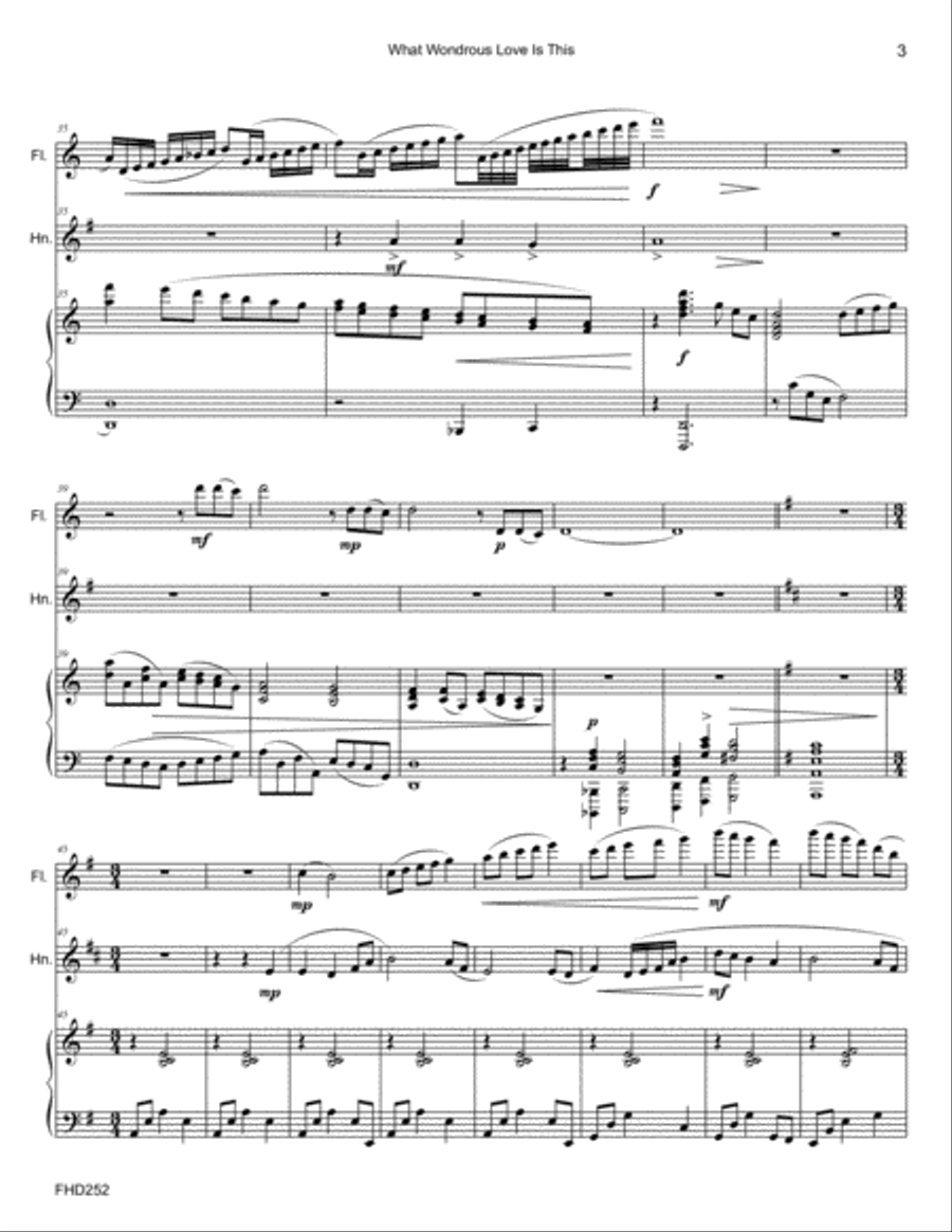 WHAT WONDROUS LOVE IS THIS - FLUTE & HORN with Piano Accompaniment WHAT WONDROUS LOVE IS THIS - FLUTE & HORN with Piano Accompaniment Small Ensemble scores gallery preview page 3