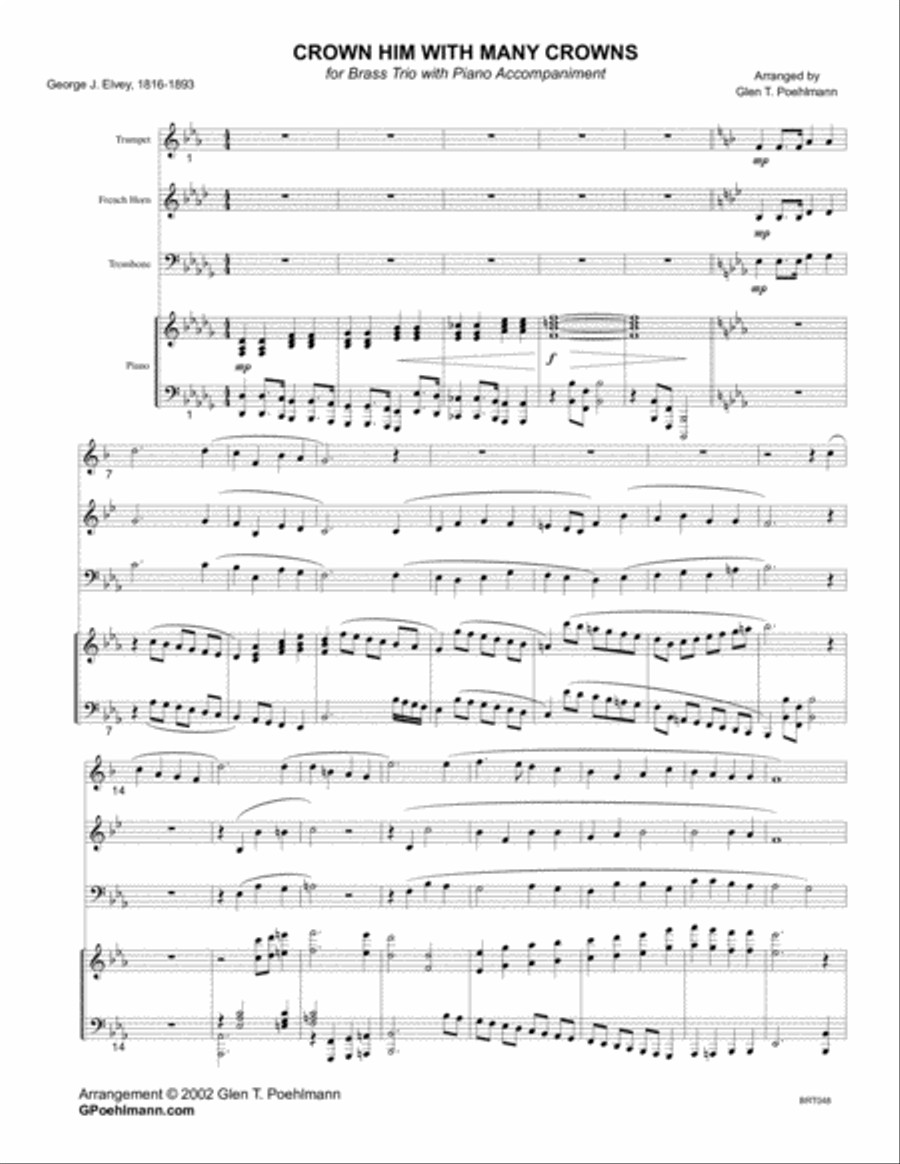 CROWN HIM WITH MANY CROWNS - BRASS TRIO with Piano Accompaniment Brass Trio scores gallery preview page 1