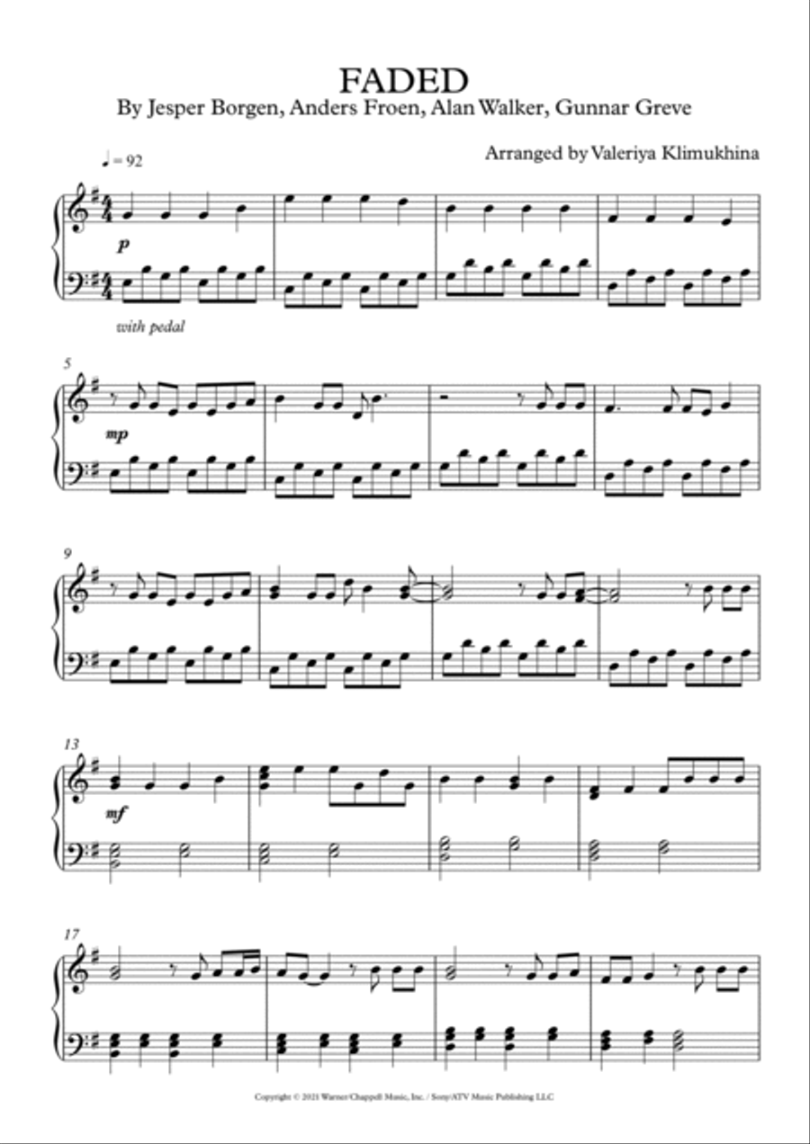 Faded Piano Solo scores gallery preview page 2