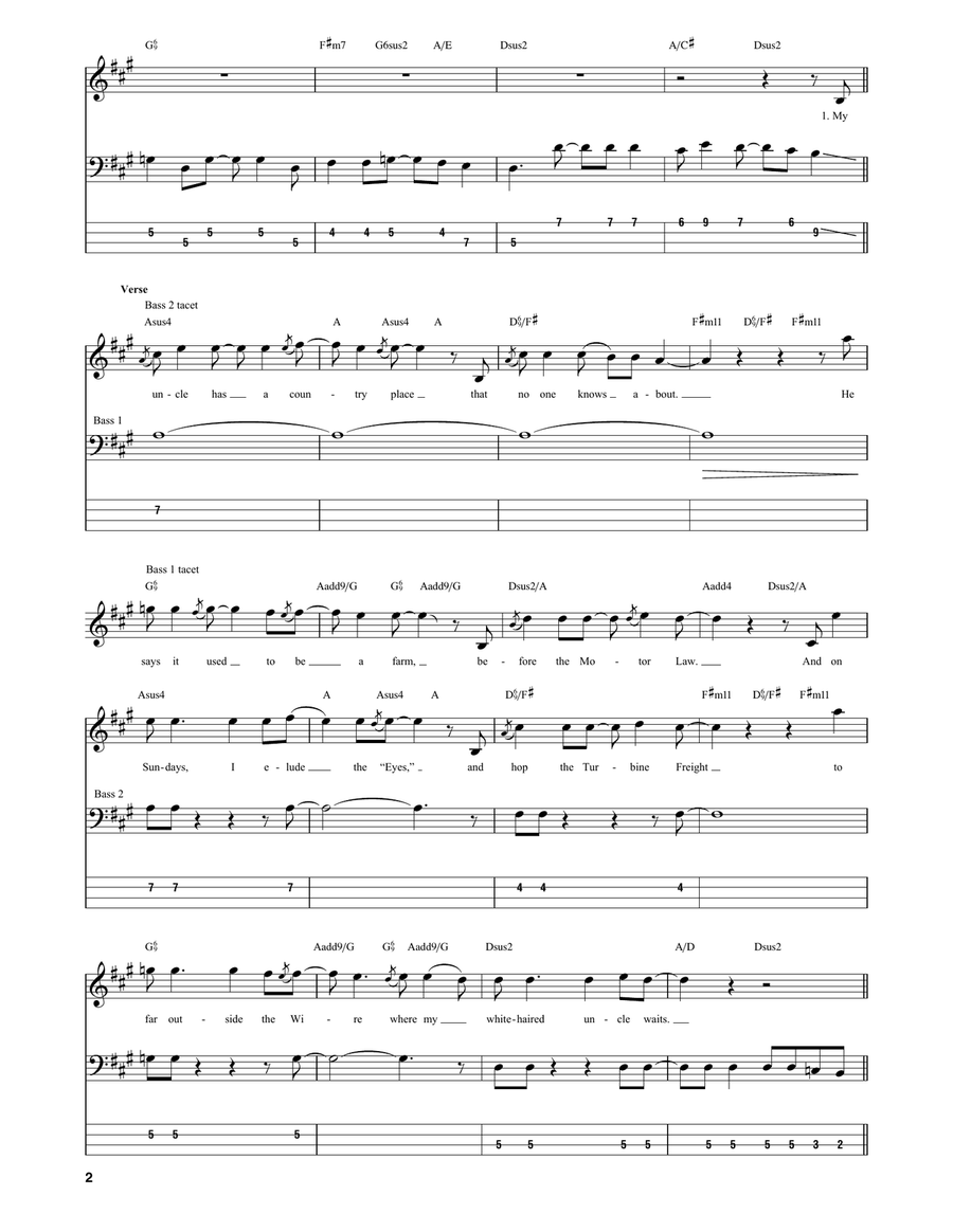 Red Barchetta Bass Guitar Tablature scores gallery preview page 2