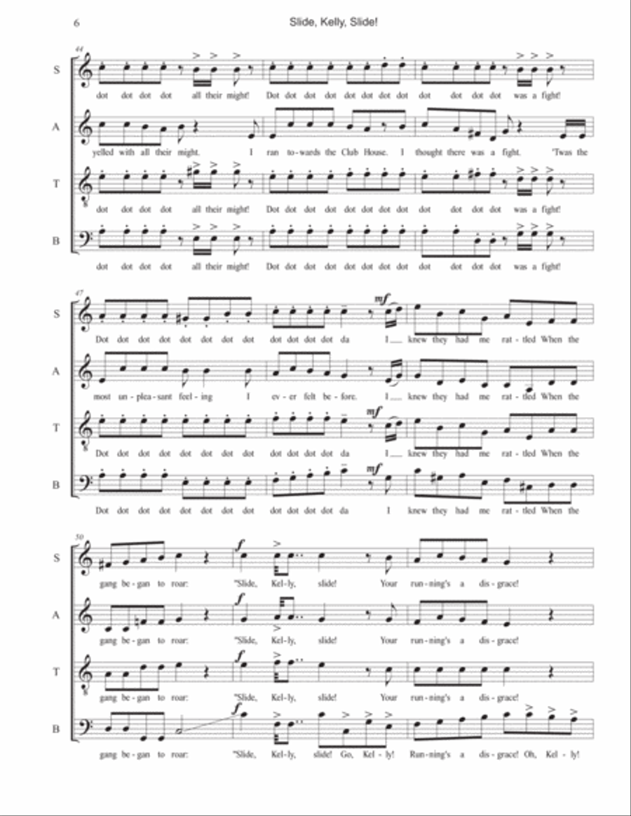 Baseball Songs: 3. Slide, Kelly, Slide 4-Part scores gallery preview page 6