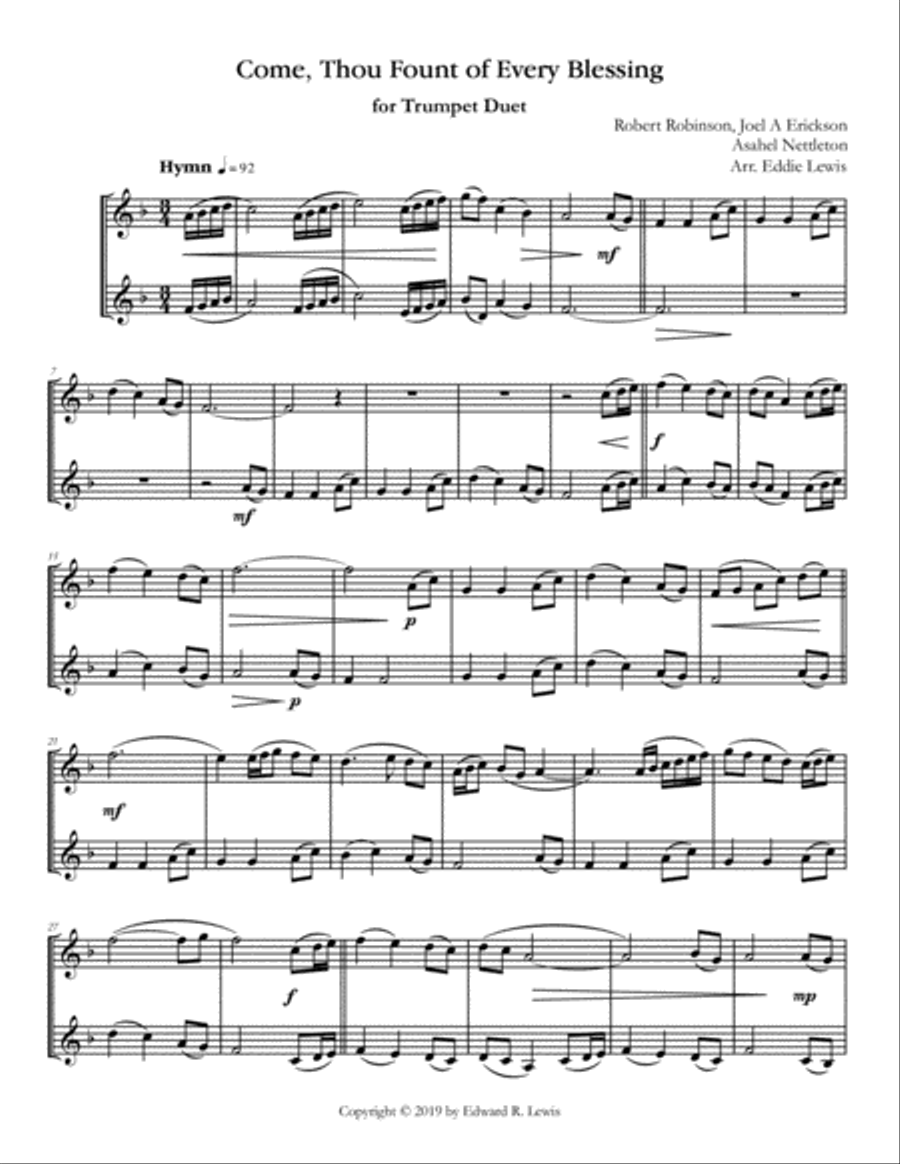 Come, Thou Fount of Every Blessing - Trumpet Duet Trumpet Duet scores gallery preview page 2