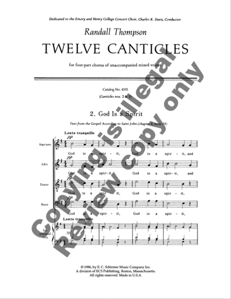 Twelve Canticles: 2. God is a Spirit; 3. When Thou Liest Down