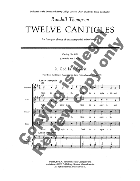 Twelve Canticles: 2. God is a Spirit; 3. When Thou Liest Down by Randall Thompson Choir - Sheet Music
