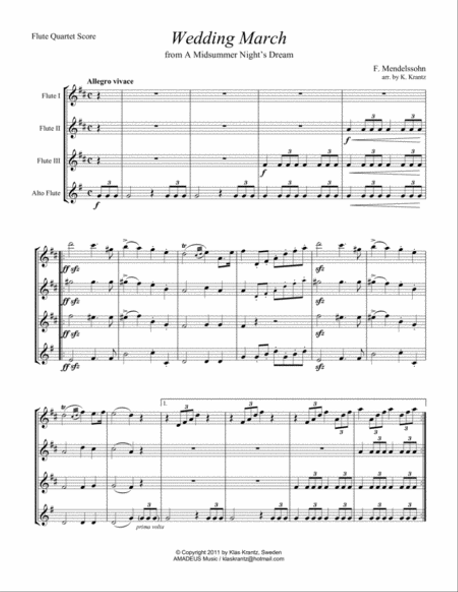 Wedding March for flute quartet Flute Quartet scores gallery preview page 2