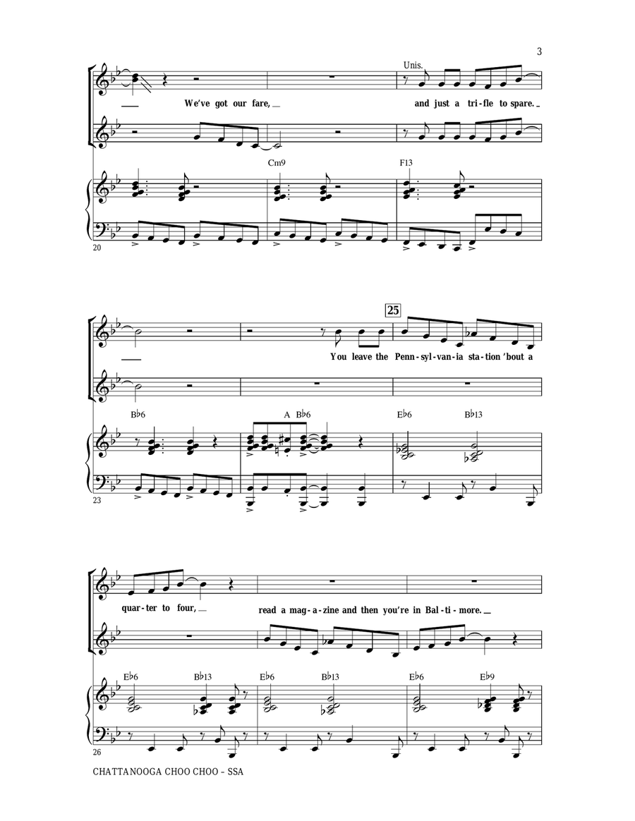 Chattanooga Choo Choo (arr. Mark Brymer) SSA scores gallery preview page 3