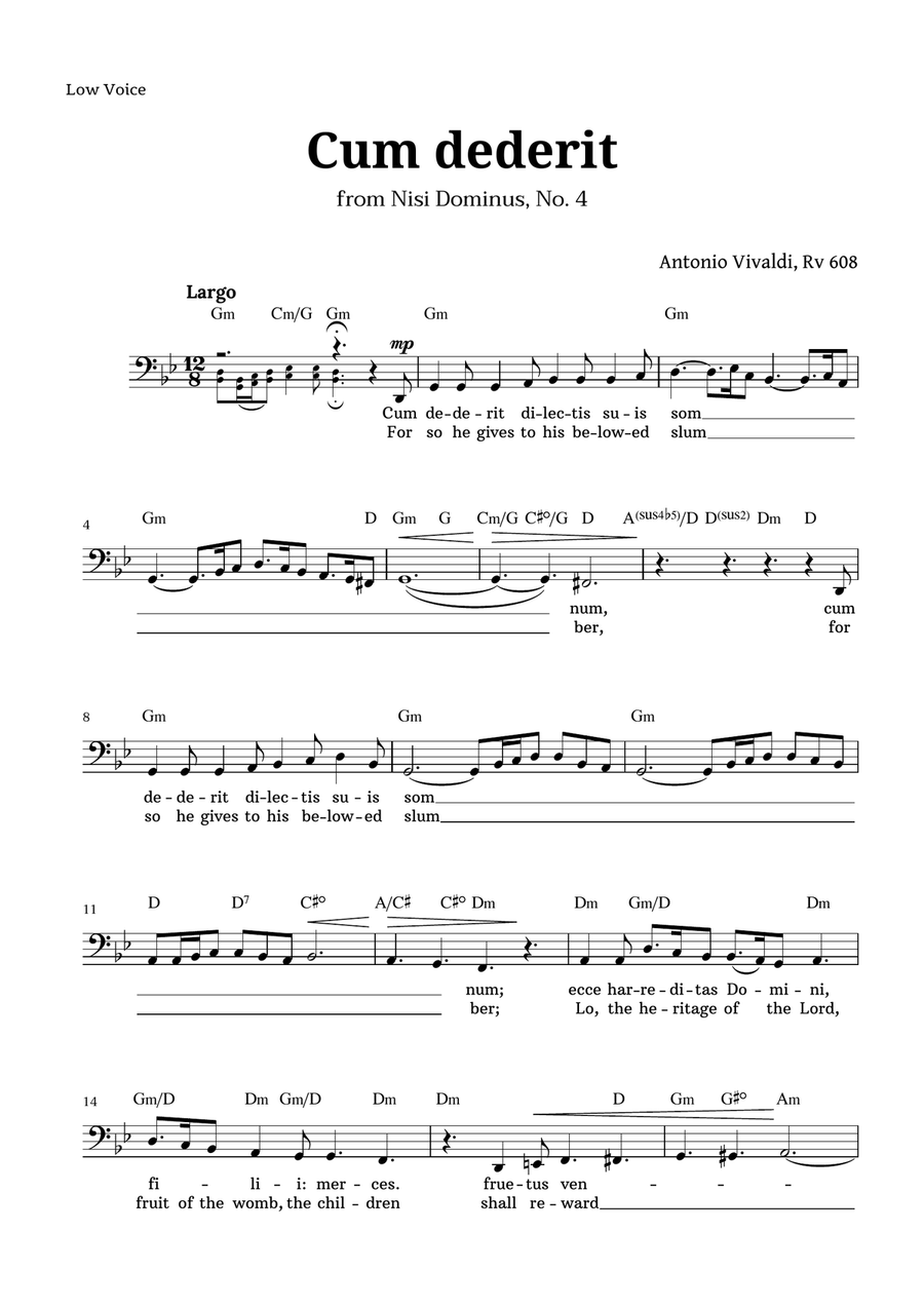 Cum dederit of Vivaldi for Low Voice and Chords Low Voice scores gallery preview page 1