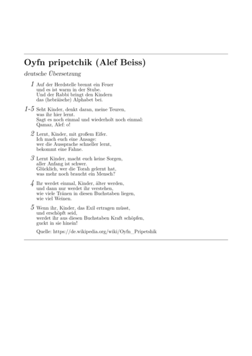 Oyfn pripetchik (Alef Beiss; multiple versions) image number null