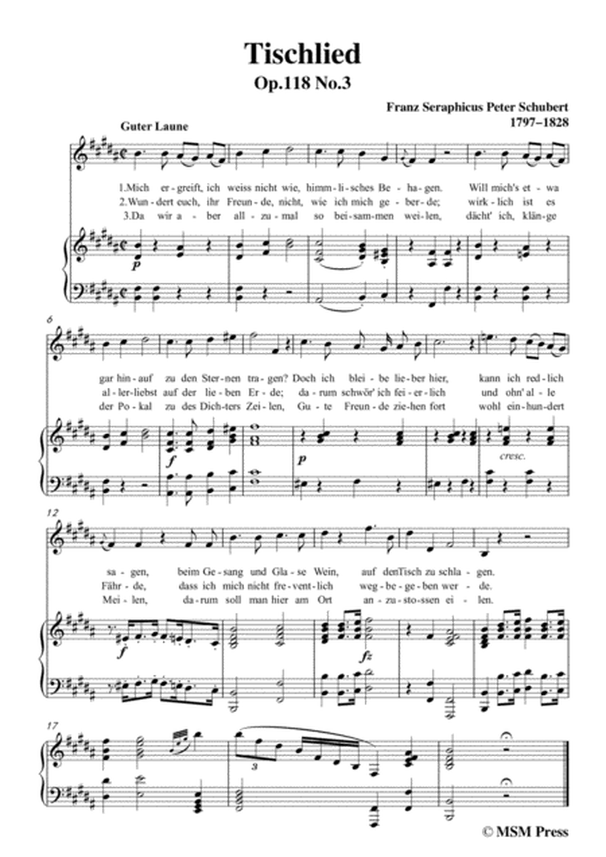 Schubert-Tischlied,Op.118 No.3,in B Major,for Voice&Piano image number null