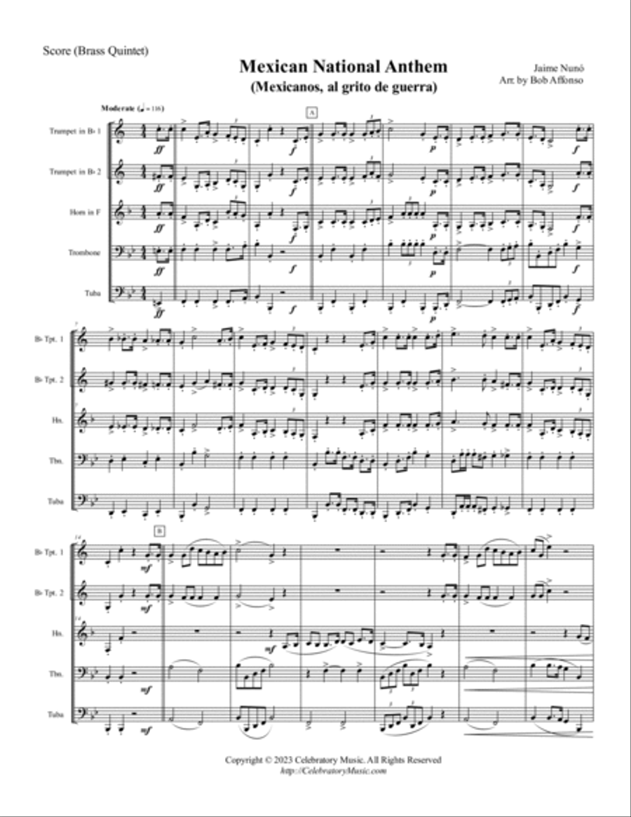 Mexican National Anthem Brass Quintet scores gallery preview page 2