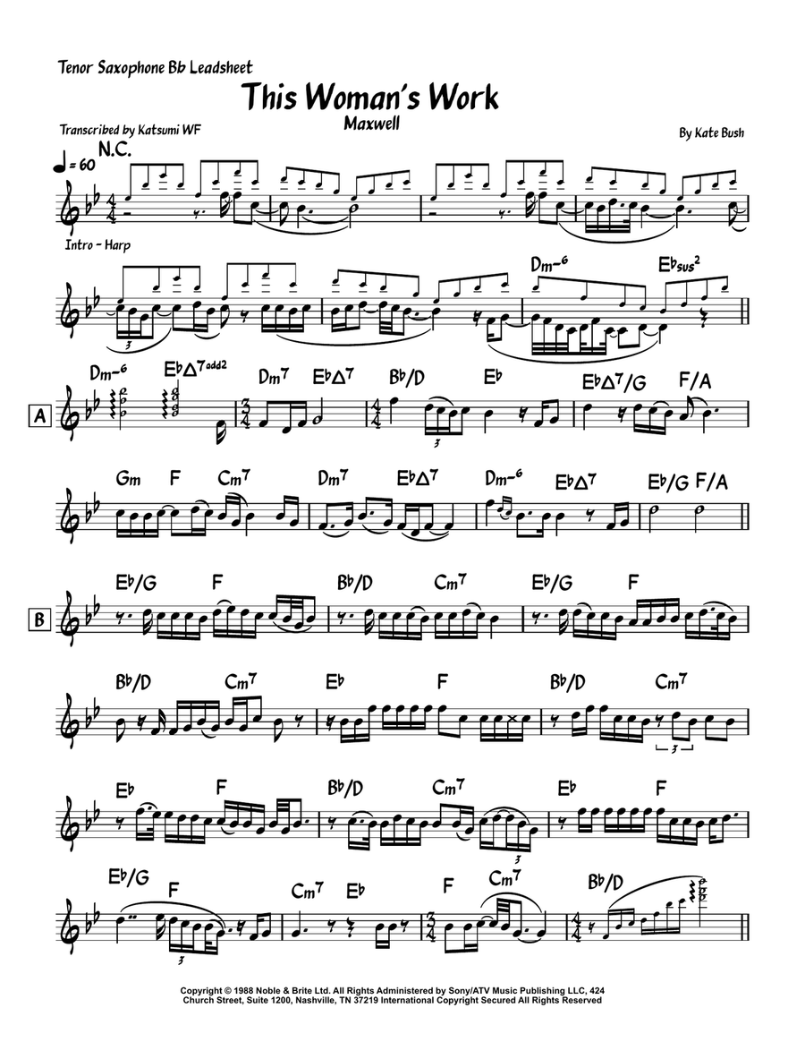 This Woman's Work This Woman's Work Tenor Saxophone scores gallery preview page 1