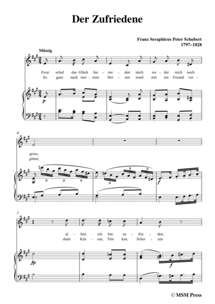 Schubert-Der Zufriedene,in A Major,for Voice&Piano image number null