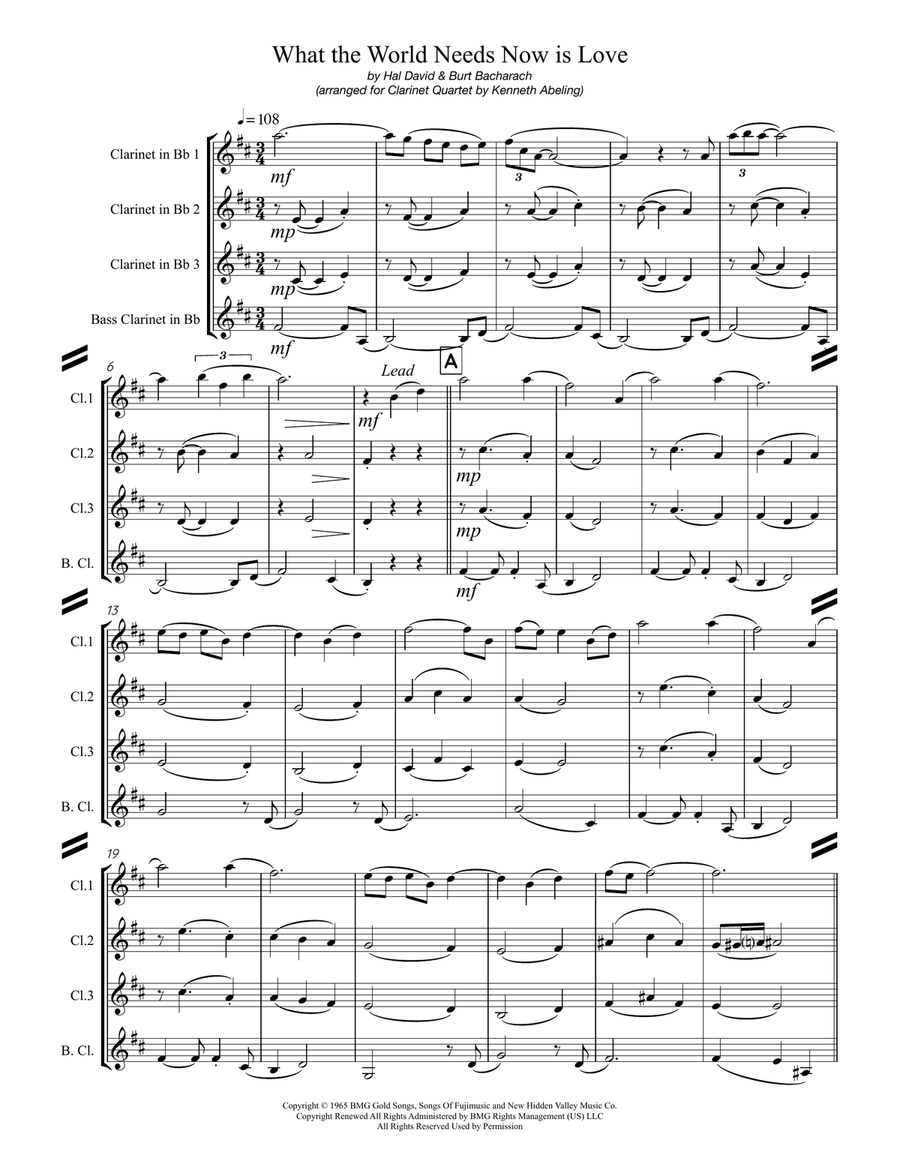 What The World Needs Now Is Love Clarinet Quartet scores gallery preview page 2