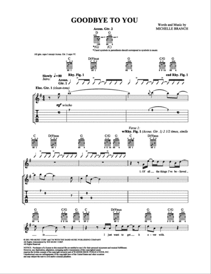 Goodbye to You Electric Guitar scores gallery preview page 1