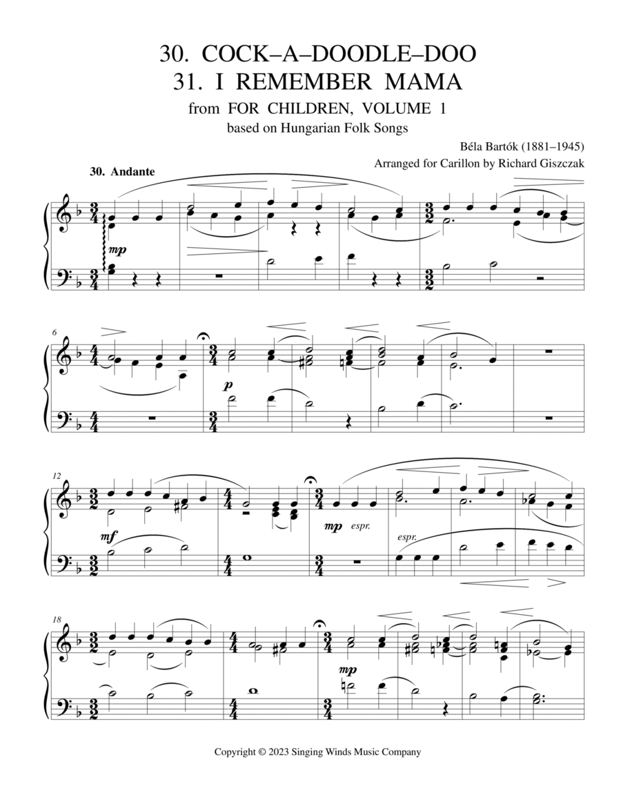 For Children, Volume 1: 30. Cock-a-Doodle-Doo, 31. I Remember Mama